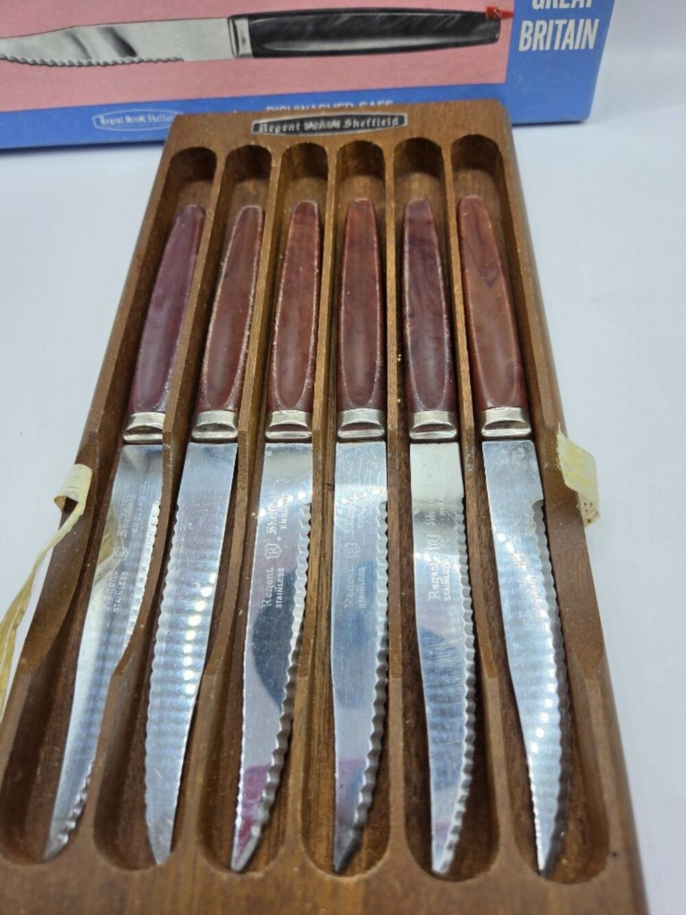 Vtg Regent Sheffield Stainless Steel Steak Knives Set Of 6 Box Made In England - Picture 7 of 12